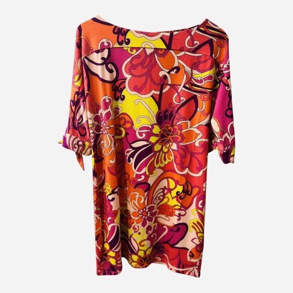 TRINA Trina Turk Size Large Vinet Tie Slit Sleeve Floral Medley Mini Dress - Picture 1 of 9